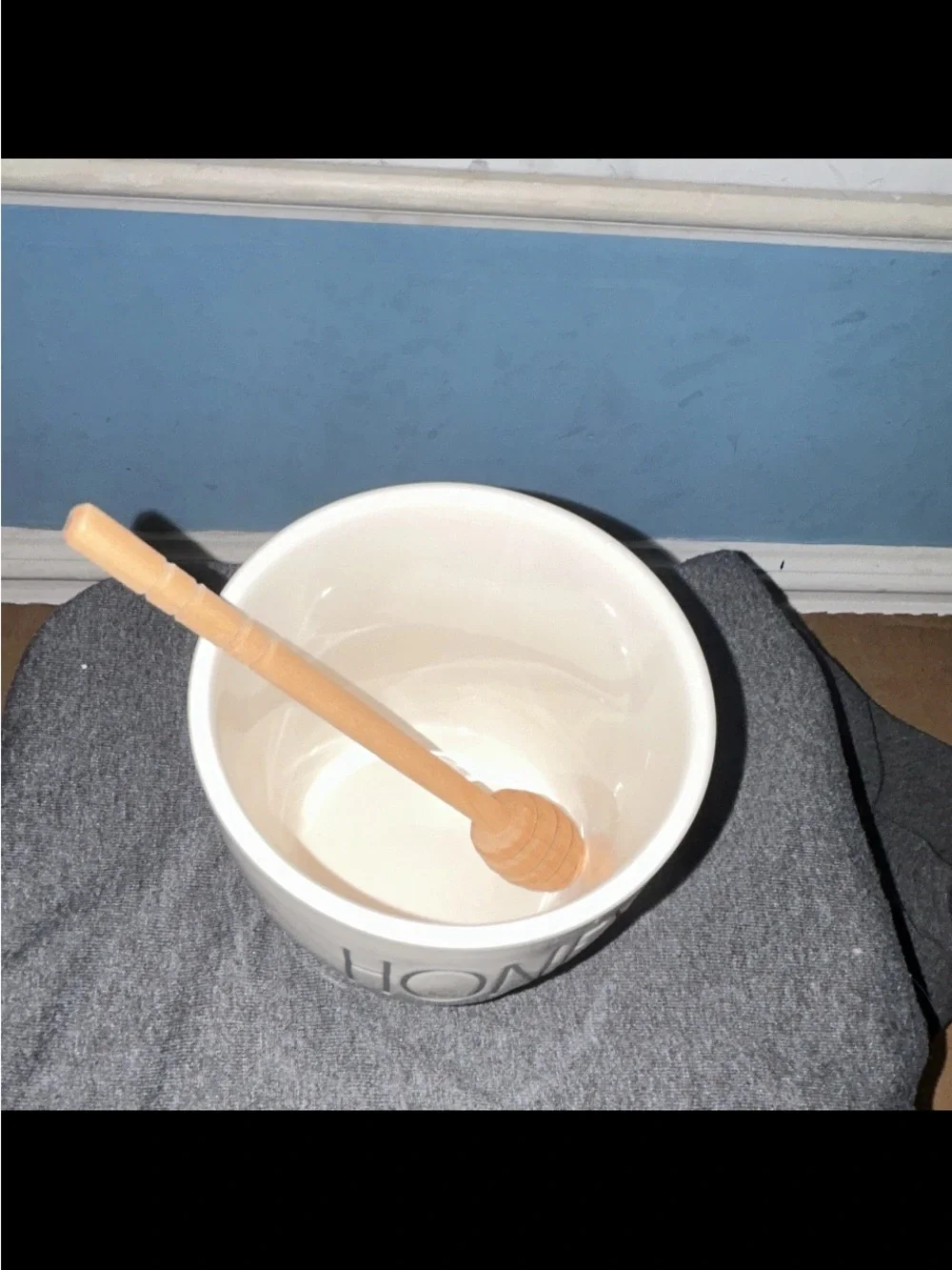 Rae Dunn Cream Ceramic HONEY Jar with Wood Lid and Dipper